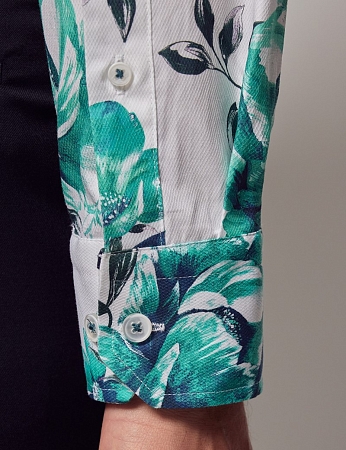 Hawes & Curtis Piccadilly White & Green Floral Diamond Weave Shirt